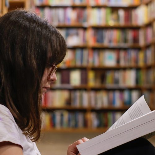 Woman in a library